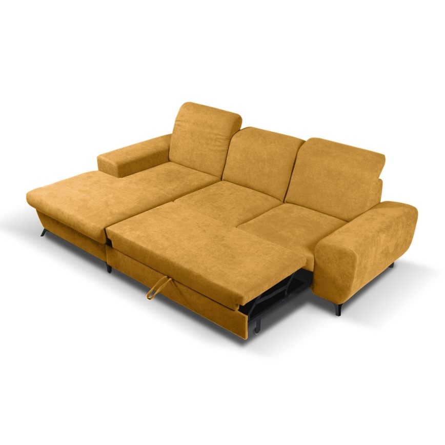 Rozkladacia rohová čalúnená sedacia súprava v tvare L ALTA ľavá žltá