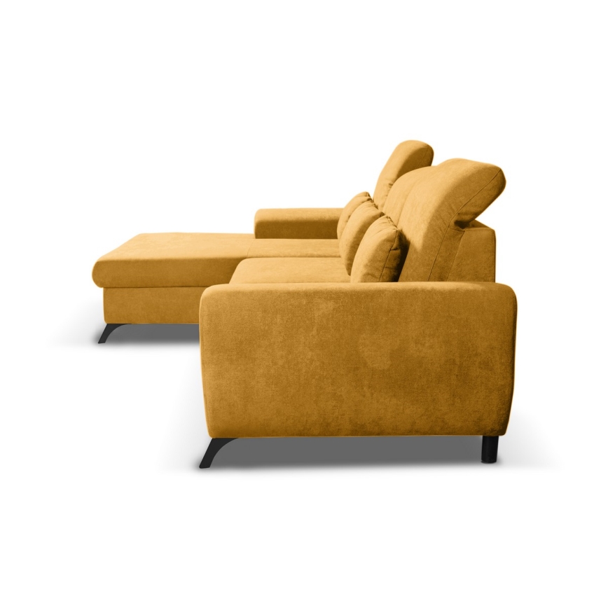 Rozkladacia rohová čalúnená sedacia súprava v tvare L ALTA ľavá žltá