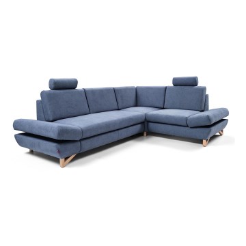 Rozkladacia rohová čalúnená sedacia súprava do tvaru L AVESTA, pravé prevedenie, modrá, s úložným priestorom