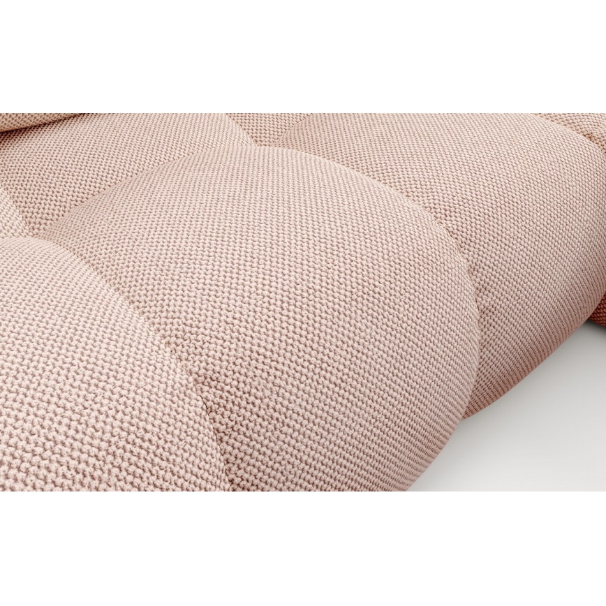 Rozkladacia rohová čalúnená sedacia súprava s úložným priestorom do L ALMADA pravostranná ružová