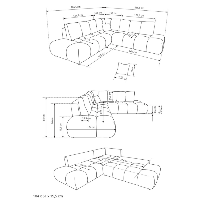 Rozkladacia rohová čalúnená sedacia súprava ALMADA, ľavé prevedenie, béžová, v tvare L s úložným priestorom
