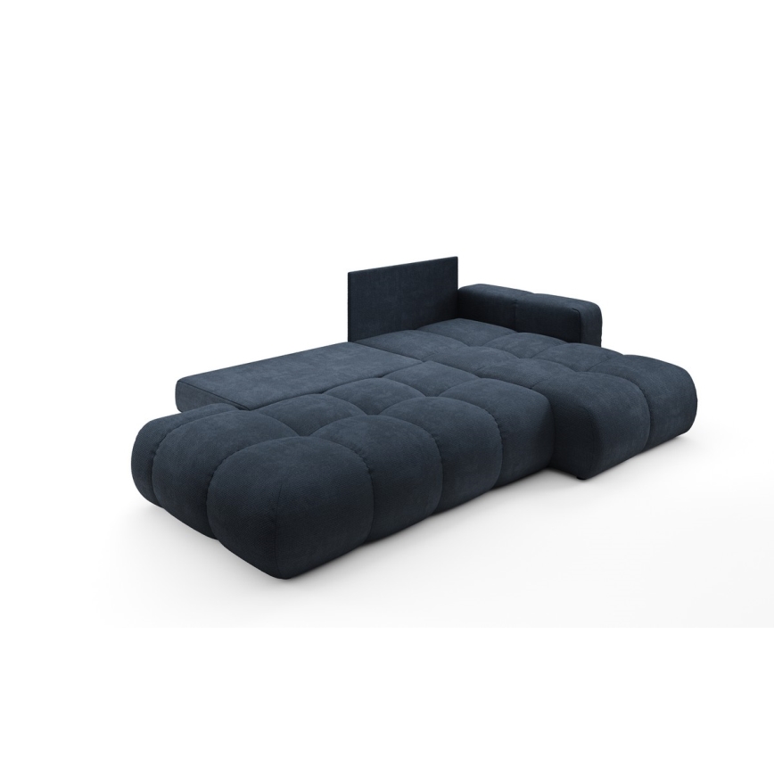 Rozkladacia rohová čalúnená sedacia súprava do L ALMADA, pravé prevedenie, s úložným priestorom, modrá