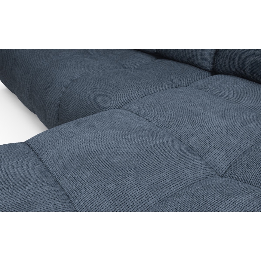 Rozkladacia rohová čalúnená sedacia súprava do L ALMADA, pravé prevedenie, s úložným priestorom, modrá