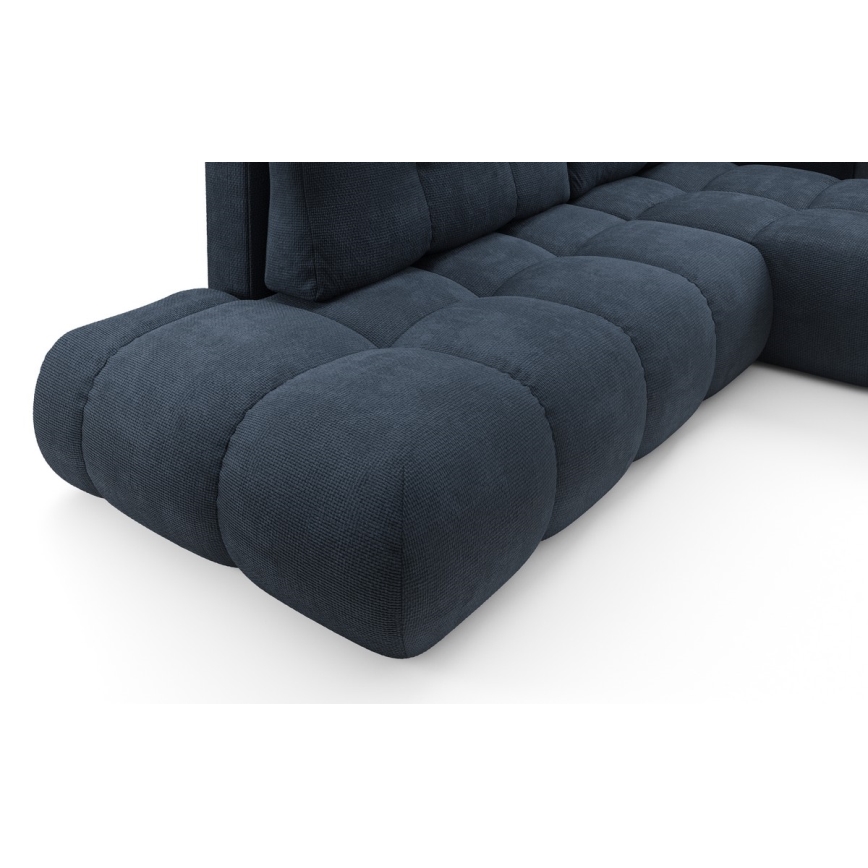 Rozkladacia rohová čalúnená sedacia súprava do L ALMADA, pravé prevedenie, s úložným priestorom, modrá