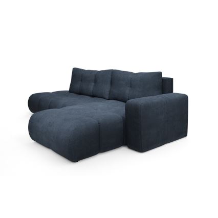 Rozkladacia rohová čalúnená sedacia súprava do L ALMADA, pravé prevedenie, s úložným priestorom, modrá