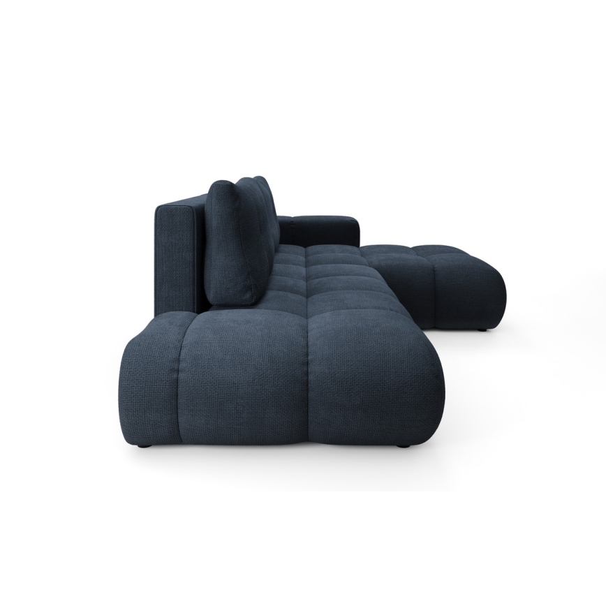 Rozkladacia rohová čalúnená sedacia súprava do L ALMADA, pravé prevedenie, s úložným priestorom, modrá