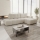 Rozkladacia rohová čalúnená sedacia súprava s úložným priestorom v tvare L ALMADA, pravá, svetlo béžová