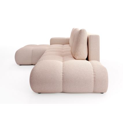 Rozkladacia rohová čalúnená sedacia súprava s úložným priestorom do tvaru L ALMADA ľavá ružová