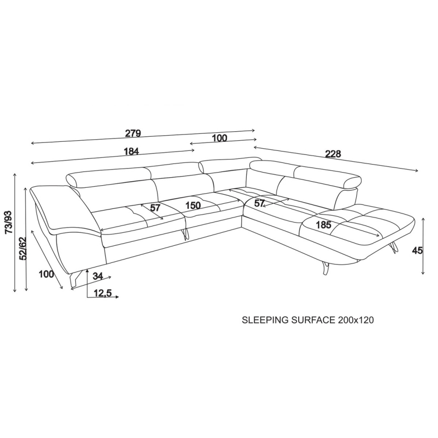 Rozkladacia rohová sedacia súprava s úložným priestorom do L BRESCIA pravá hnedá