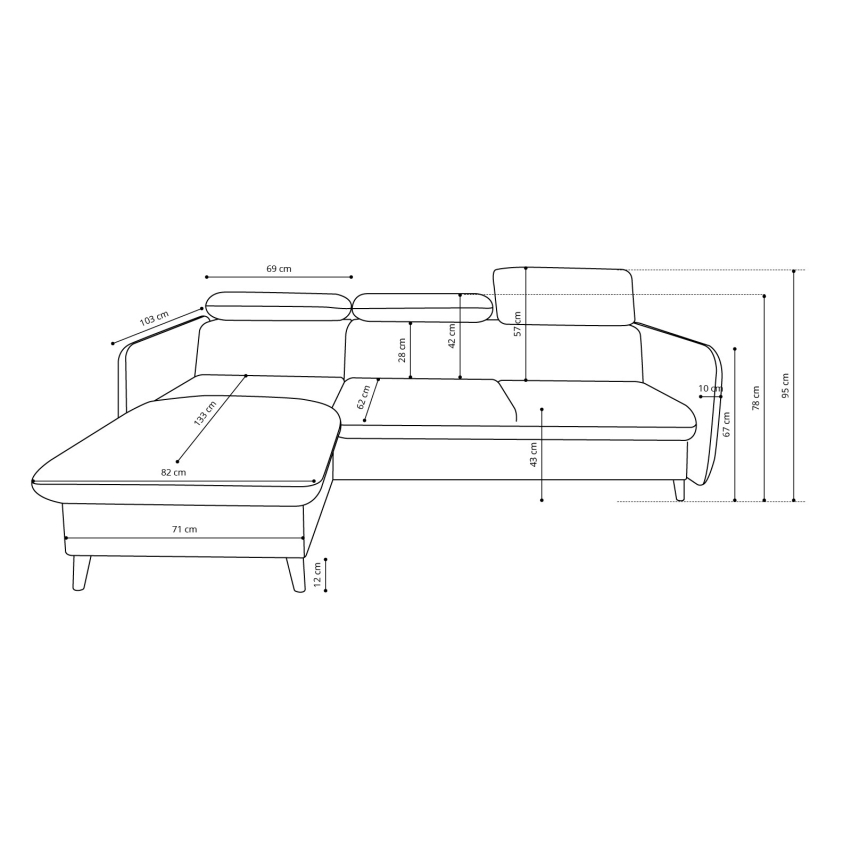 Rozkladacia rohová sedacia súprava do tvaru L s úložným priestorom NISA, sivá, ľavé prevedenie