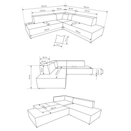 Rozkladacia rohová sedacia súprava TERAMO do tvaru L, pravá, béžová, s úložným priestorom