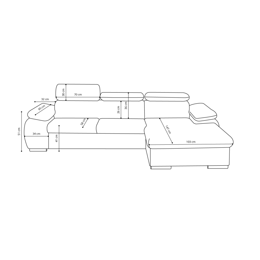 Rozkladacia rohová sedacia súprava v tvare L s úložným priestorom PADUA sivá pravá
