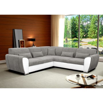 Rozkladacia rohová sedacia súprava VISEU do tvaru L s úložným priestorom, pravá, šedá/biela