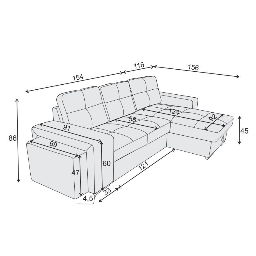 Rozkladacia sedačka s úložným priestorom a taburetom PALERMO hnedá pravá