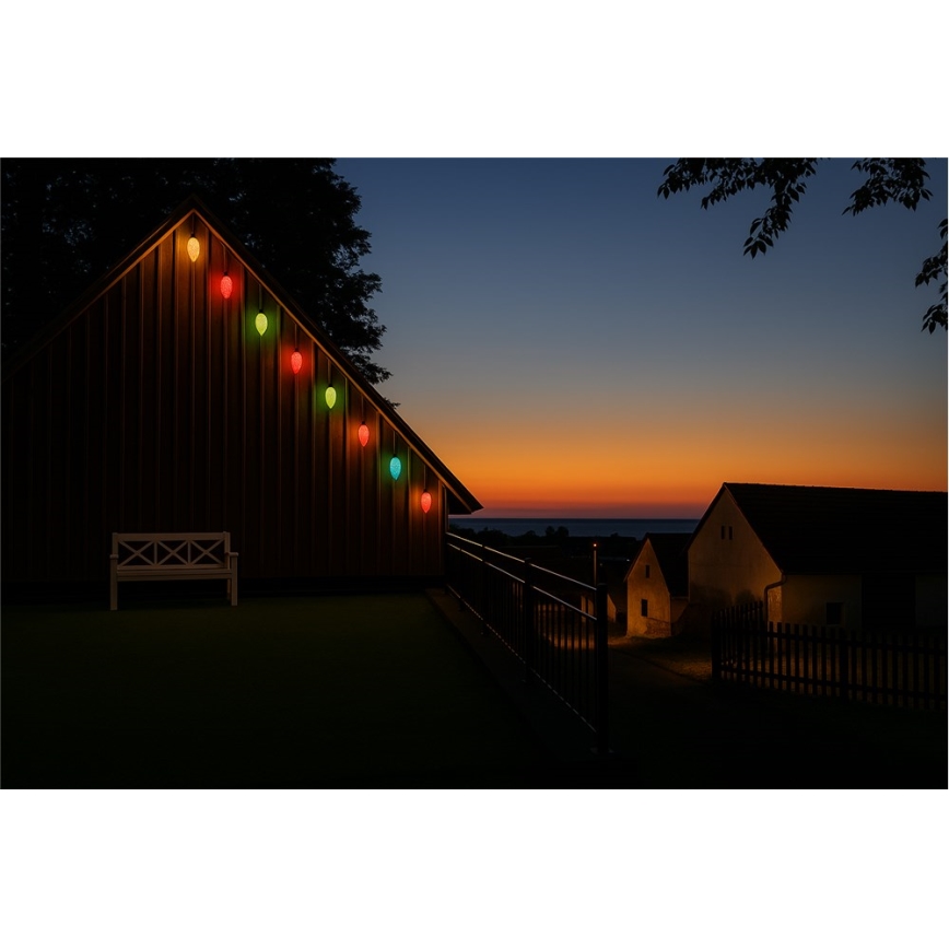 Rozšíriteľná vonkajšia LED girlanda CONE FILAMENT 20xE10 14m farebná/teplá biela IP44, Vyrobené v EÚ