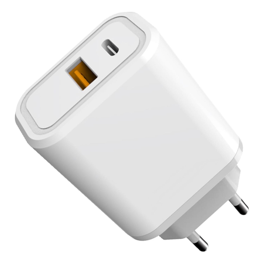 Rychlonabíjací adaptér Power Delivery 30W USB-C + USB-A biela