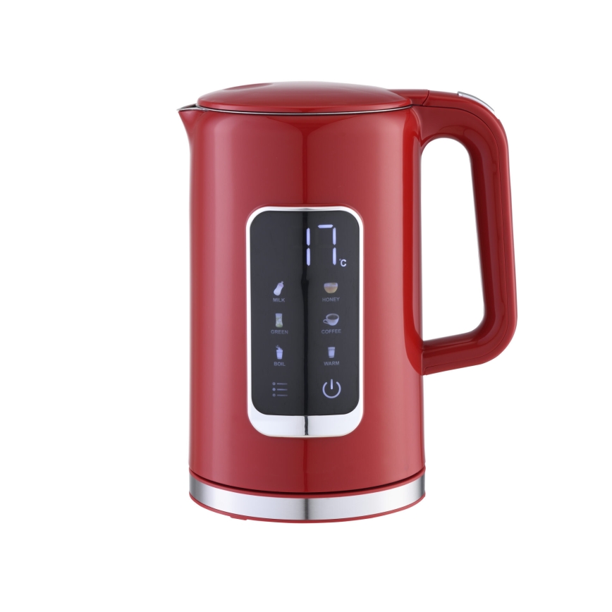 Rýchlovarná kanvica s LCD displejom 1,7 l 2200W/230V červená + cestovný hrnček 450 ml
