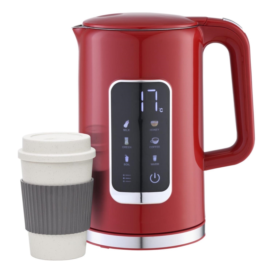 Rýchlovarná kanvica s LCD displejom 1,7 l 2200W/230V červená + cestovný hrnček 450 ml