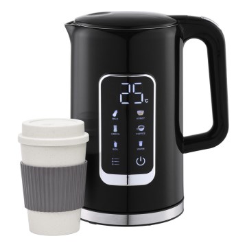 Rýchlovarná kanvica s LCD displejom 1,7 l 2200W/230V čierna + cestovný hrnček 450 ml