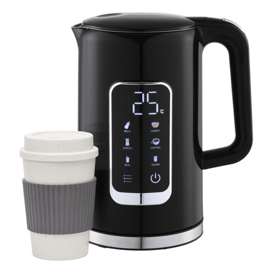 Rýchlovarná kanvica s LCD displejom 1,7 l 2200W/230V čierna + cestovný hrnček 450 ml