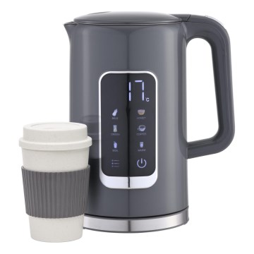 Rýchlovarná kanvica s LCD displejom 1,7 l 2200W/230V šedá + cestovný hrnček 450 ml