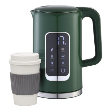 Rýchlovarná kanvica s LCD displejom 1,7 l 2200W/230V zelená + cestovný hrnček 450 ml