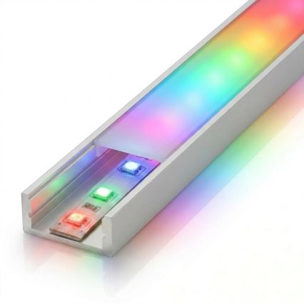 SADA 1x stmievateľný LED RGBW pás DIGITAL LED/9,6W/230V 3 m + 3x zapustený profil 1 m strieborná/biela + diaľkové ovládanie