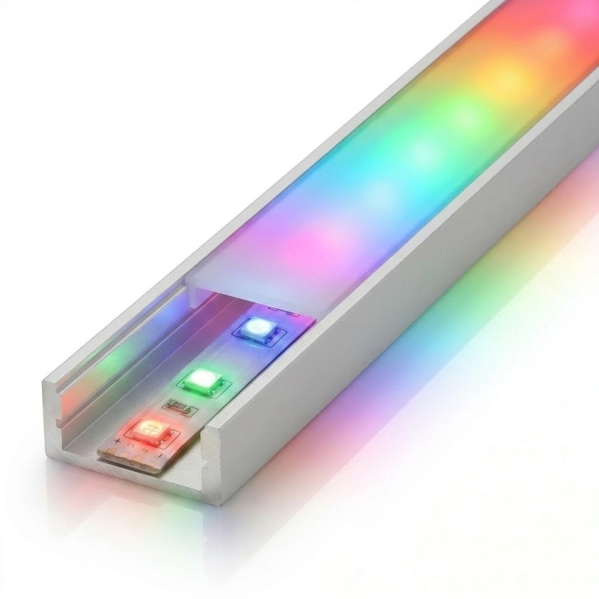SADA 1x stmievateľný LED RGBW pás DIGITAL LED/9,6W/230V 3 m + 3x zapustený profil 1 m strieborná/biela + diaľkové ovládanie