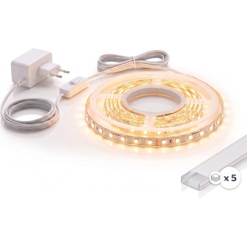 SADA 1x LED pás MYLIVING LIGHTSTRIP LED/22W/230V 5 m + 5x zapustené profily 1 m strieborná/biela