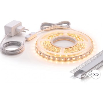 SADA 1x LED pás MYLIVING LIGHTSTRIP LED/22W/230V 5 m + 5x zapustené profily 1 m strieborná/biela