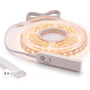 SADA 1x LED pás s pohybovým senzorom FLEX LED/3,6W/4xAA 2 m + 2x vstavaný profil 1 m strieborná/biela