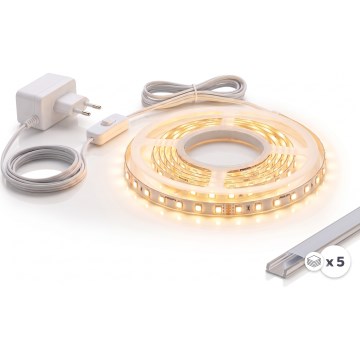 SADA 1x LED pásik MYLIVING LIGHTSTRIP LED/22W/230V 5 m + 5x zapustený profil 1 m strieborná/biela