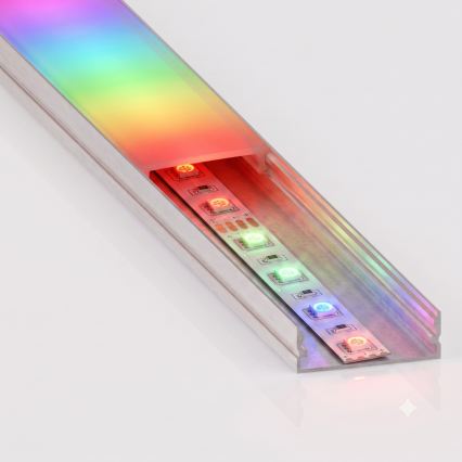 SADA 1x stmievateľný LED RGBW pás NEO LITE MUSIC LED/24W/230V 5 m IP65 Wi-Fi Tuya + 5x zapustený profil 1 m strieborná/biela + diaľkové ovládanie