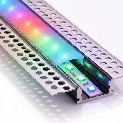 SADA 1x stmievateľný LED pás RGBW NEO LITE MUSIC LED/24W/230V 5 m IP65 Wi-Fi Tuya + 5x zabudovateľný profil 1 m strieborná/biela + diaľkové ovládanie