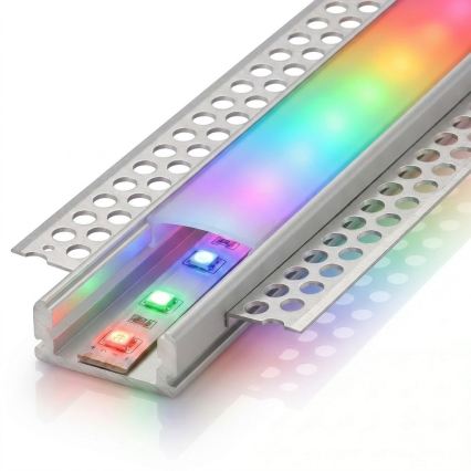 SADA 1x stmievateľný LED pás RGBW DIGITAL LED/16,5W/230V 5 m + 5x zapustený profil 1 m strieborný/biely + diaľkové ovládanie