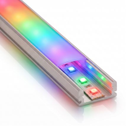 SADA 1x stmievateľný LED pás RGBW NEO LITE MUSIC LED/24W/230V 5 m IP65 Wi-Fi Tuya + 5x vstavaný profil 1 m strieborný/biely + diaľkové ovládanie