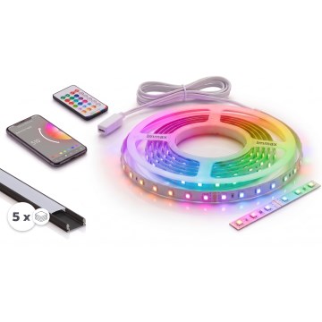 SADA 1x LED RGBW stmievateľný pás NEO LITE MUSIC LED/24W/230V 5 m IP65 Wi-Fi Tuya + 5x zapustený profil 1 m čierna/biela + diaľkové ovládanie