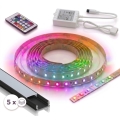 SADA 1x LED RGBW stmievateľný pásik DIGITAL LED/16,5W/230V 5 m + 5x zapustený profil 1 m čierna/biela + diaľkové ovládanie