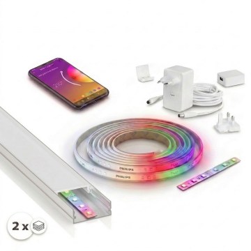 SADA 1x LED RGBW stmievateľný pásik Philips Hue WHITE AND COLOR AMBIANCE LED/20W/230V 2 m + 2x vstavaný profil 1 m strieborná/biela
