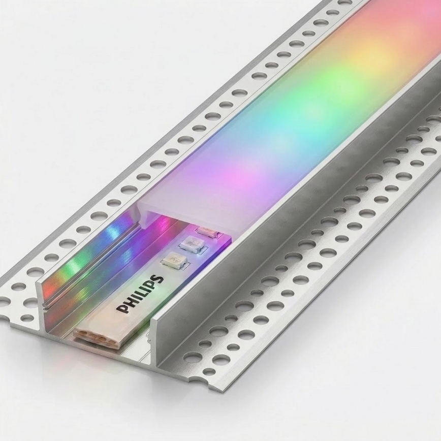 Sada 1× stmievateľný RGBW LED pás Philips Hue WHITE AND COLOR AMBIANCE LED/20W/230V 2 m + 2× zapustené profily 1 m strieborná/biela
