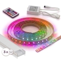 SADA 1x stmievateľný LED RGBW pás DIGITAL LED/9,6W/230V 3 m + 3x zapustený profil 1 m strieborná/biela + diaľkové ovládanie
