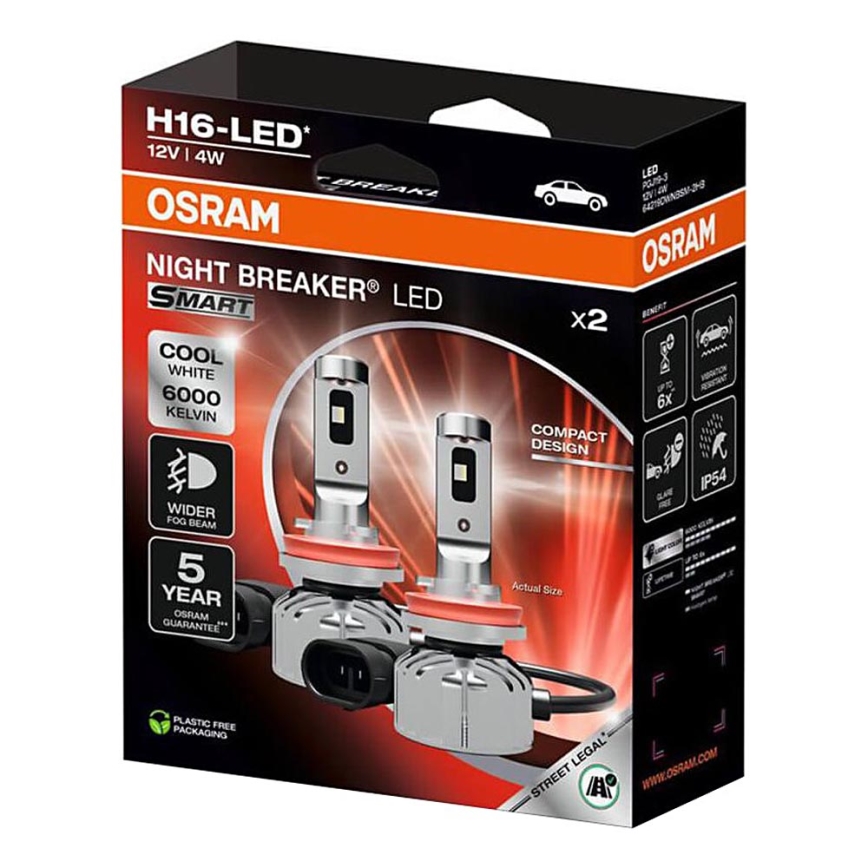 Sada 2 ks LED autožiaroviek NIGHT BREAKER SMART H16 PGJ19-3/4W/12V 6000K - Osram