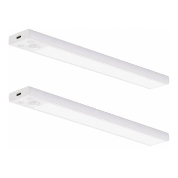 Sada 2 ks LED nabíjateľné osvetlenie nábytku so senzorom pohybu a súmraku VIRO LED/1,2W/3,7V 800 mAh 3000/4000/6500K 30 cm biela