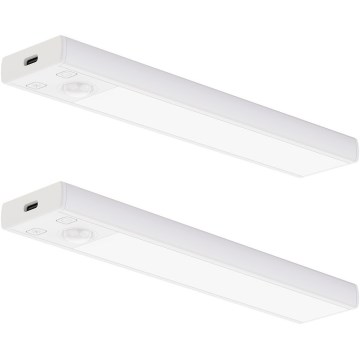 Sada 2 ks LED nabíjateľných svietidiel do nábytku s pohybovým a súmrakovým senzorom VIRO LED/1W/3,7V 800 mAh 3000/4000/6500K 20 cm biela