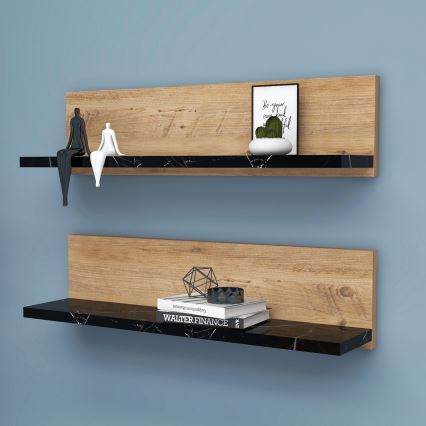 Sada 2 kusov políc SHELFIE, borovica/čierna