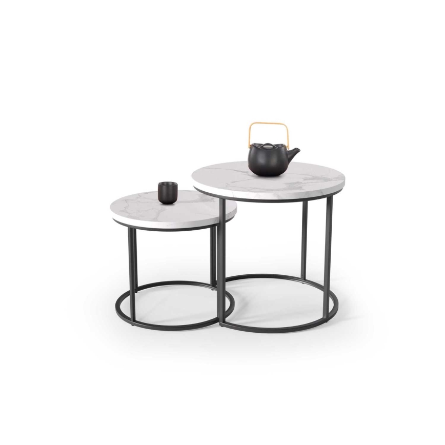 SADA 2x Konferenčný stolík OREO pr. 43/53 cm čierna/dekor mramoru