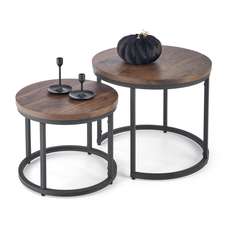 SADA 2x Konferenčný stolík OREO pr. 43/53 cm čierna/orech