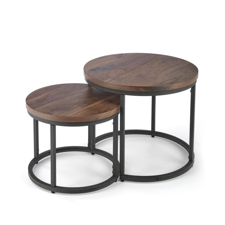 SADA 2x Konferenčný stolík OREO pr. 43/53 cm čierna/orech
