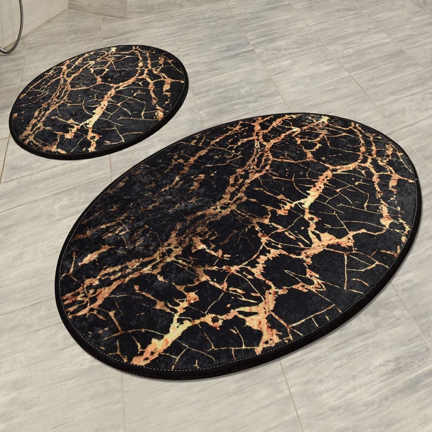 SADA 2x Kúpeľňová predložka GOLDES 60/100 cm čierna/zlatá