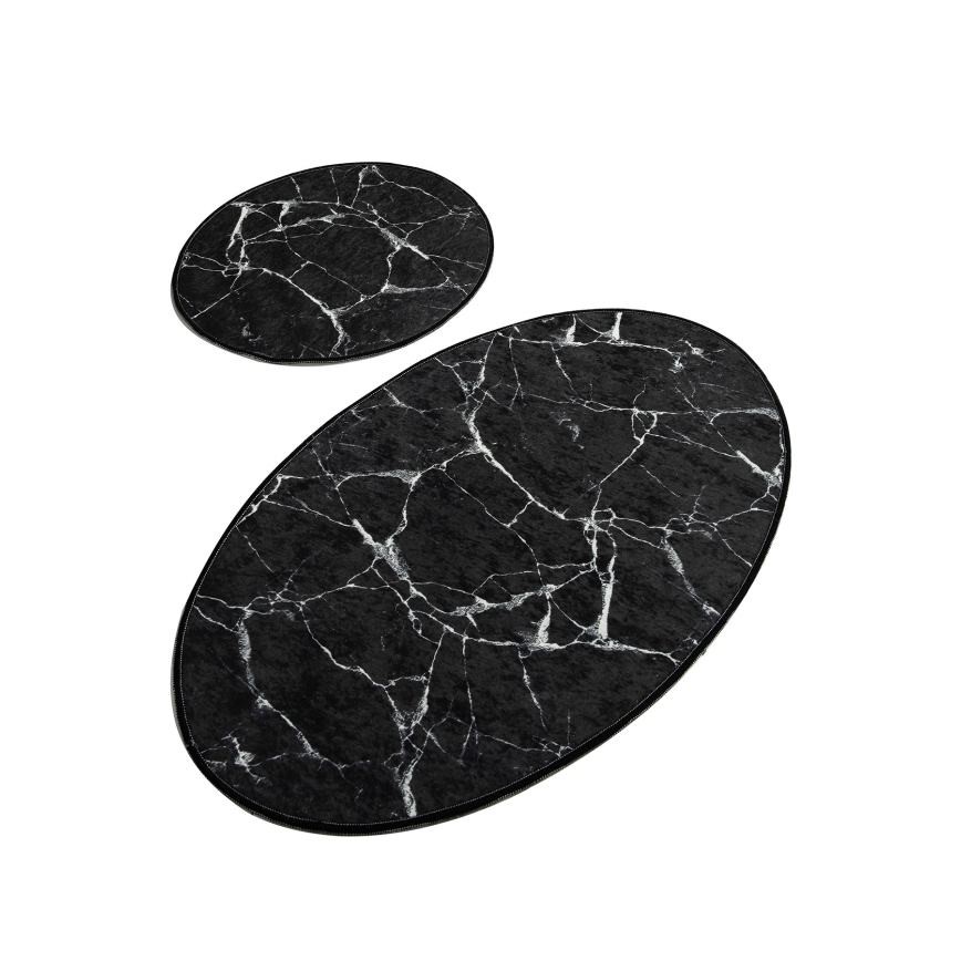 SADA 2x Kúpeľňová predložka MARBLE 50x60/60x100 cm čierna